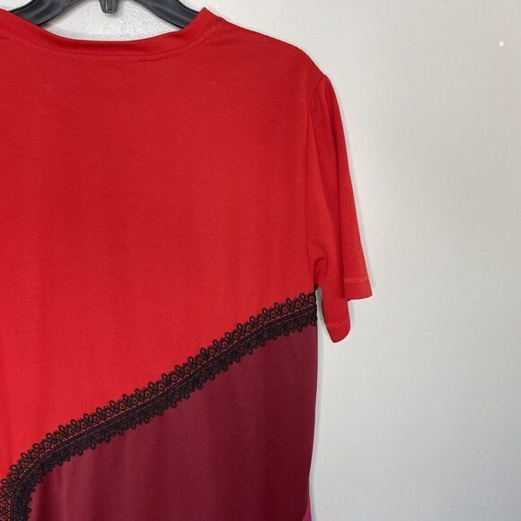 KOCHE Womens Striped Mini Dress Sz 4 FR:38 Red Burgundy Violine Shift $655 - Picture 6 of 10